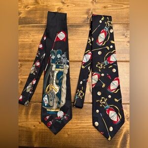 Tabasco Neck Tie Golf Design 100% Silk Made In USA Classic Vintage Lot Of 2 Ties